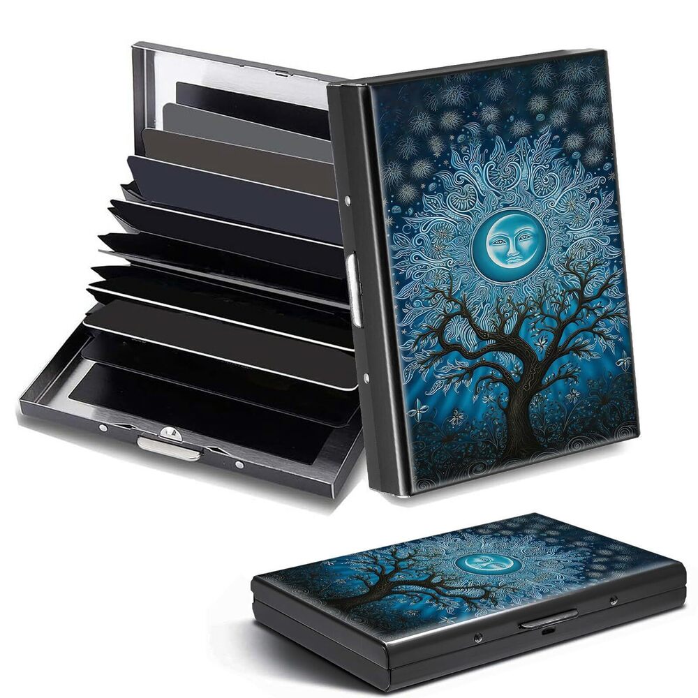4385 Credit Card Holder, Art Sun Moon Tree Design Mini RFID Blocking